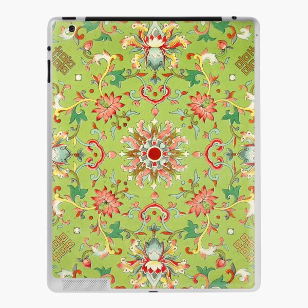 Green and Red Chinese Floral Chinoserie Pattern iPad Skin