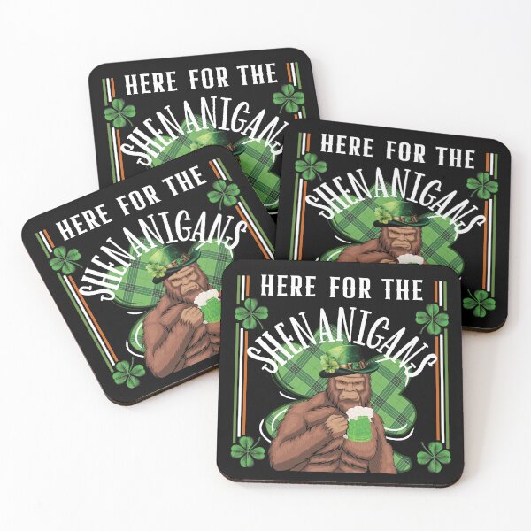 Item preview, HERE FOR THE SHENANIGANS, FUNNY IRISH SASQUATCH DRINKING GREEN BEER designed and sold by FlutteringWings.