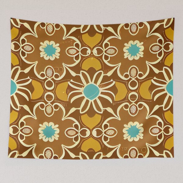 Item preview, Black, ocher and turquoiser geometric pattern designed and sold by QuikiPatterns.