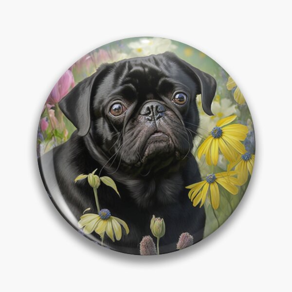 Item preview, Black Pug Dog in Flower Garden designed and sold by candiscamera.