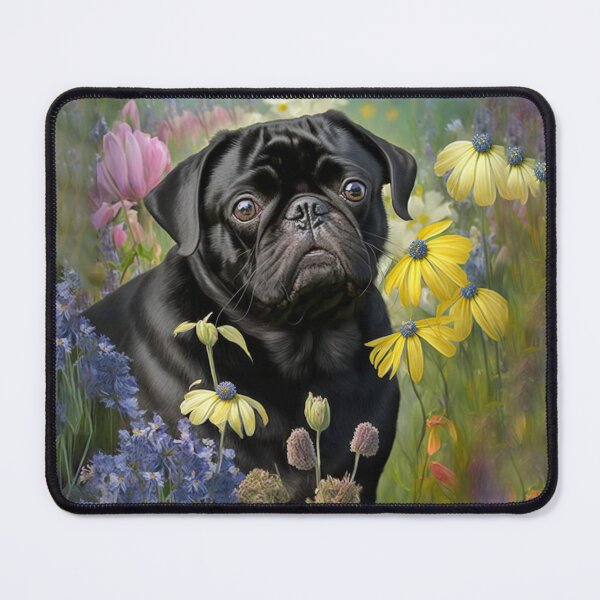 Item preview, Black Pug Dog in Flower Garden designed and sold by candiscamera.