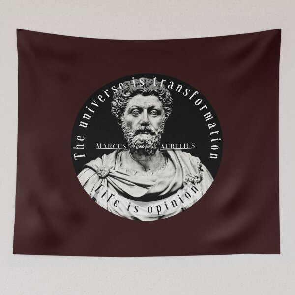 Item preview, Marcus Aurelius portrait and quote: The universe is transformation life is opinion designed and sold by artbleed.