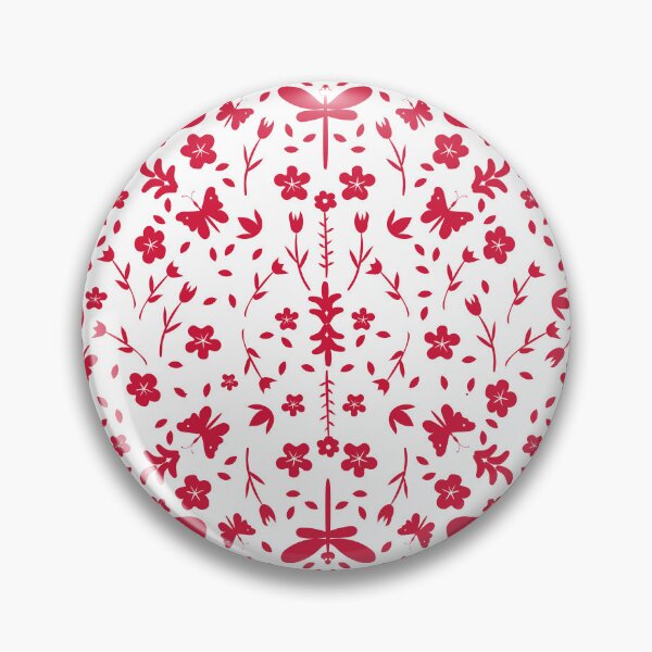 Item preview, Red and white floral pattern with dragonfly, butterfly and swan  designed and sold by DigitalMagShop.