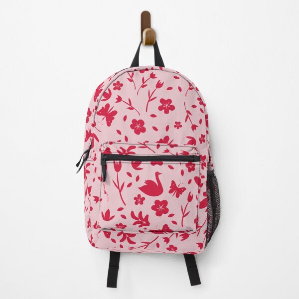 Item preview, Red and white floral pattern with dragonfly, butterfly and swan designed and sold by DigitalMagShop.