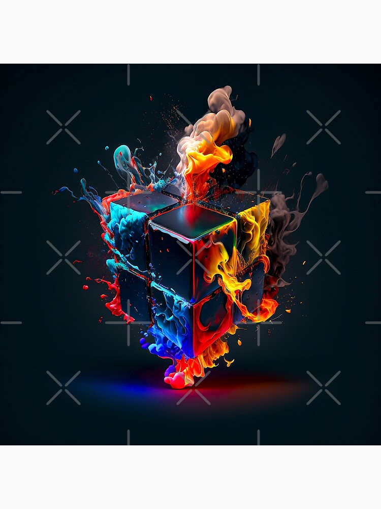 Rubik's cube covered in colored smoke