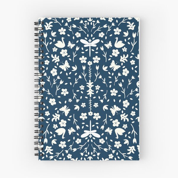 Item preview, Patrón floral azul y blanco con libélula, mariposa y cisne designed and sold by DigitalMagShop.