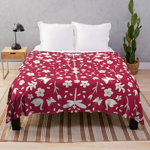 Item preview, Red and white floral pattern with dragonfly, butterfly and swan designed and sold by DigitalMagShop.