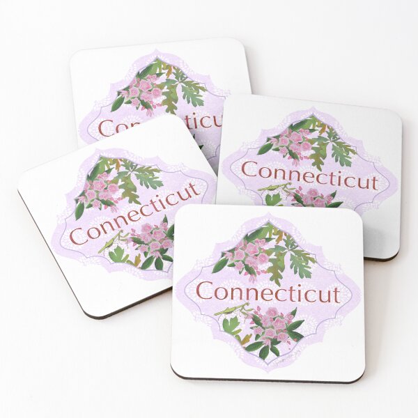 Item preview, Connecticut Design Motif Illustration for Travelers US State Collection mountain laurel State Tree Oak State Flower designed and sold by JourneyHomeMade.