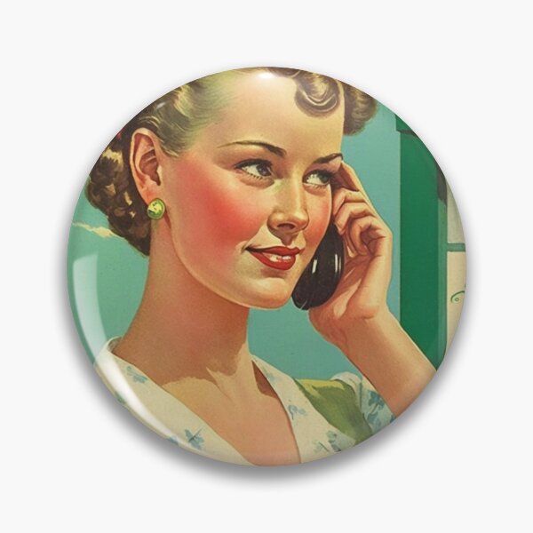1950's Telephone Teen Girl Pin, Magnet, Sticker, Earrings or Necklace