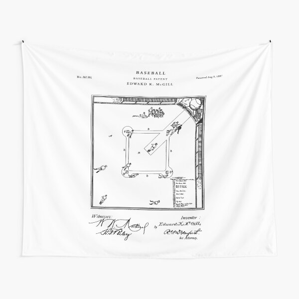 Baseball Patent Drawing Blueprint Tapestry