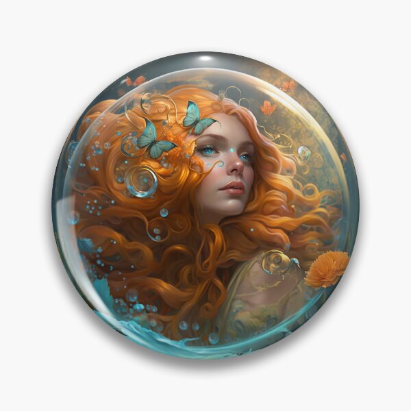 Item preview, Sirena de fantasía en una burbuja con flores en naranja y verde azulado designed and sold by coreexpressions.