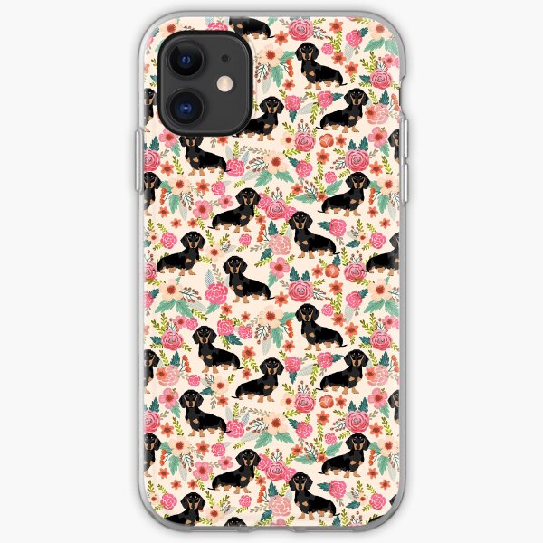 Doxie Blumen - Vintages Dackel und Blumengeschenkgeschenke für Hundeliebhaber, Dachshunddekor, Schwarzes und Tan doxie iPhone Flexible Hülle