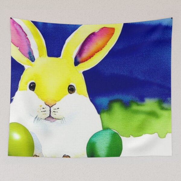 Item preview, Easter Bunny with Easter Eggs in Watercolor designed and sold by SquishStitches.