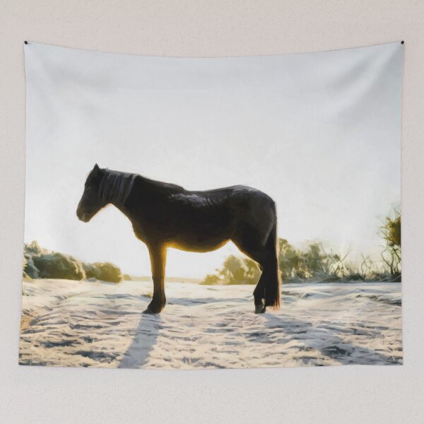 Item preview, Black horse in the setting sun in a snowy field. Image made using triangles. designed and sold by janesg.