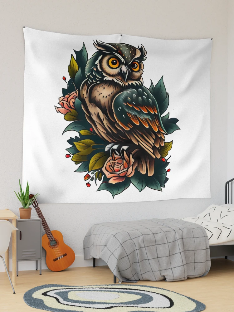 Vintage Bamboo Scroll Owl Tapestry 2024 Wall Hanging