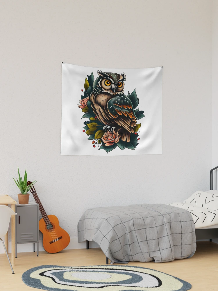 Vintage Bamboo Scroll Owl Tapestry 2024 Wall Hanging