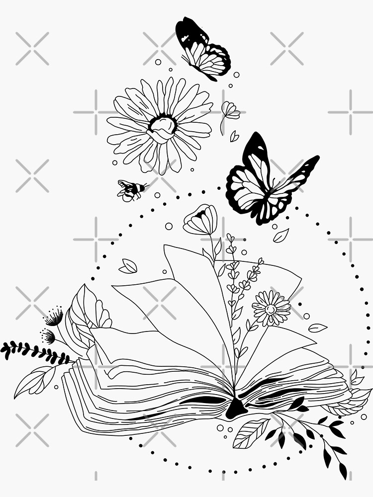 "Floral book and butterflies" Sticker for Sale by BRoseCreations ...