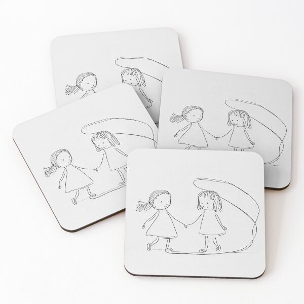 Item preview, Minimalist Line Art of Two Girls Playing for Tshirt and Sticker designed and sold by DafGole.