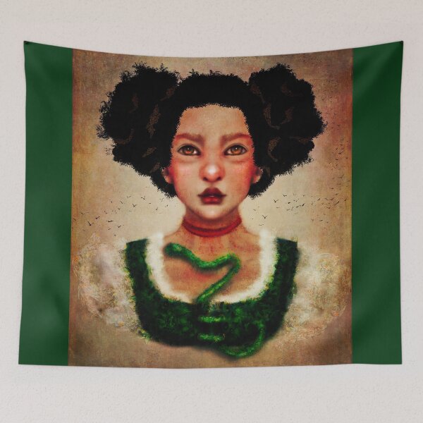 Item preview, Gothic Witch Girl With Natural Hair and Emerald Green Snake Manga Style Digital Art Lilith designed and sold by Monica Laipple.