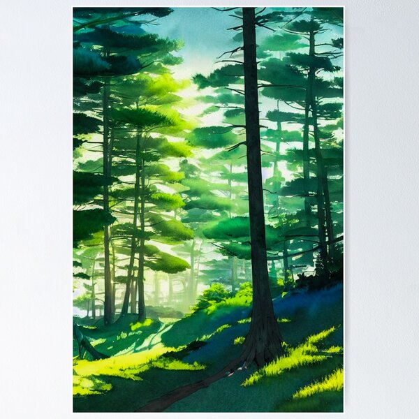 Item preview, Lush Forest Landscape Acrylic Watercolor Painting designed and sold by redjaygraphics.