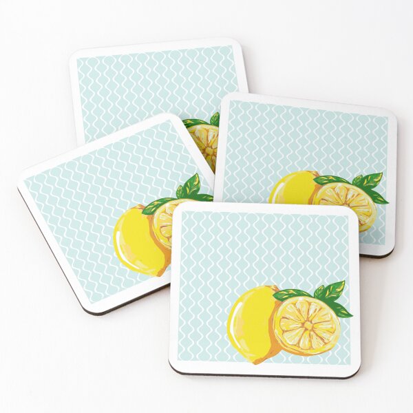 Item preview, French Style Lemons / Citrons on a Square Blue Wave Background designed and sold by Creation Station Boutique USA.