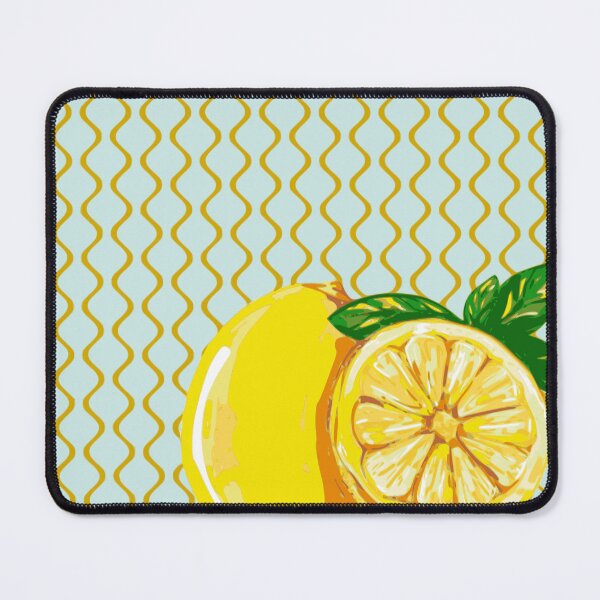 Item preview, French Style Lemons / Citrons on a Square Blue and Gold Wave Background designed and sold by Creation Station Boutique USA.