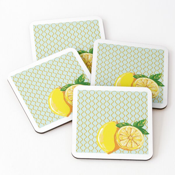 Item preview, French Style Lemons / Citrons on a Square Blue and Gold Wave Background designed and sold by Creation Station Boutique USA.