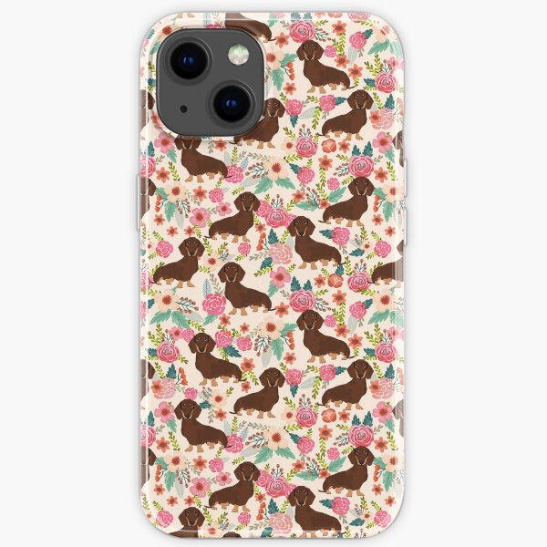 Doxie Florals - vintage doxie and florals gift gifts for dog lovers, dachshund decor, chocolate and tan doxie iPhone Soft Case