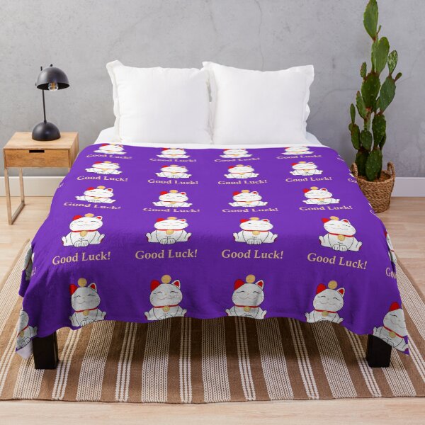 Item preview, Good luck Maneki Neko cat on purple designed and sold by QuirkyCatz.