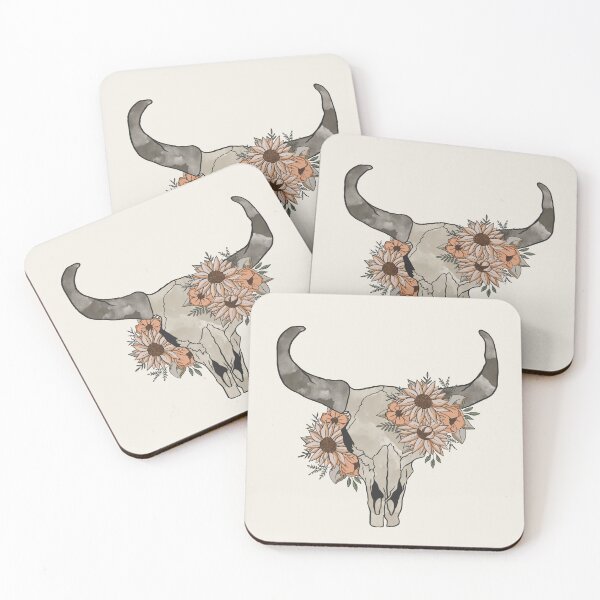 Item preview, Western Cow Bull Horns Skull with Sunflowers designed and sold by l-n-designs.