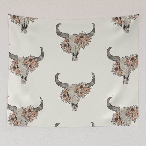 Item preview, Western Cow Bull Horns Skull with Sunflowers designed and sold by l-n-designs.