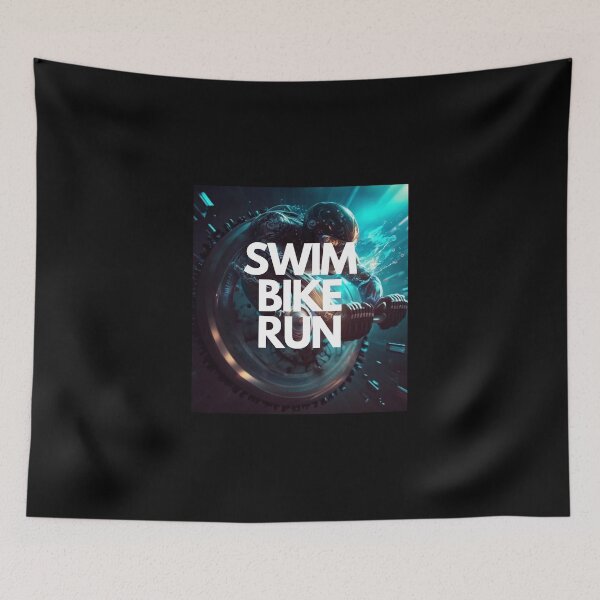 Item preview, Swim Bike Run Triathlon White on Black Clockpunk, illustration, wide-angle, Substance 3D, 100mm, Virtual reality designed and sold by Triathlongram.