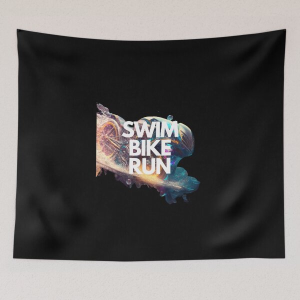 Item preview, Swim Bike Run Triathlon White on Black Cyber Fairy Grunge, Ghostcore, wide-angle, Cinema4D rendering designed and sold by Triathlongram.