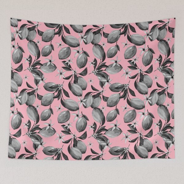 Item preview, Black and white lemon pattern on pink designed and sold by pinkyfish1010.