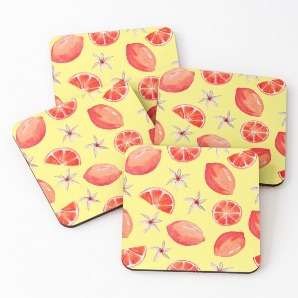 Item preview, Orange pink lemon pattern on bright yellow designed and sold by pinkyfish1010.
