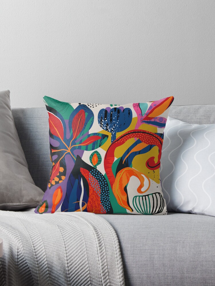 Thumbnail 1 of 4, Pillow, Modern Trendy Colorful Abstract Floral And Leaves designed and sold by DEC02.