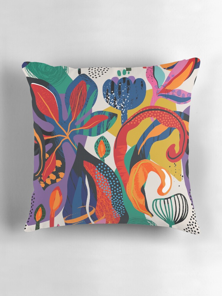 Thumbnail 3 of 4, Pillow, Modern Trendy Colorful Abstract Floral And Leaves designed and sold by DEC02.