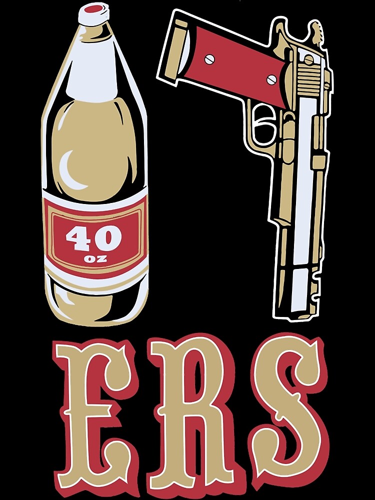 Cool Mens Black 49ers 40 OZ 9MM Gold Gun Essential T-Shirt for