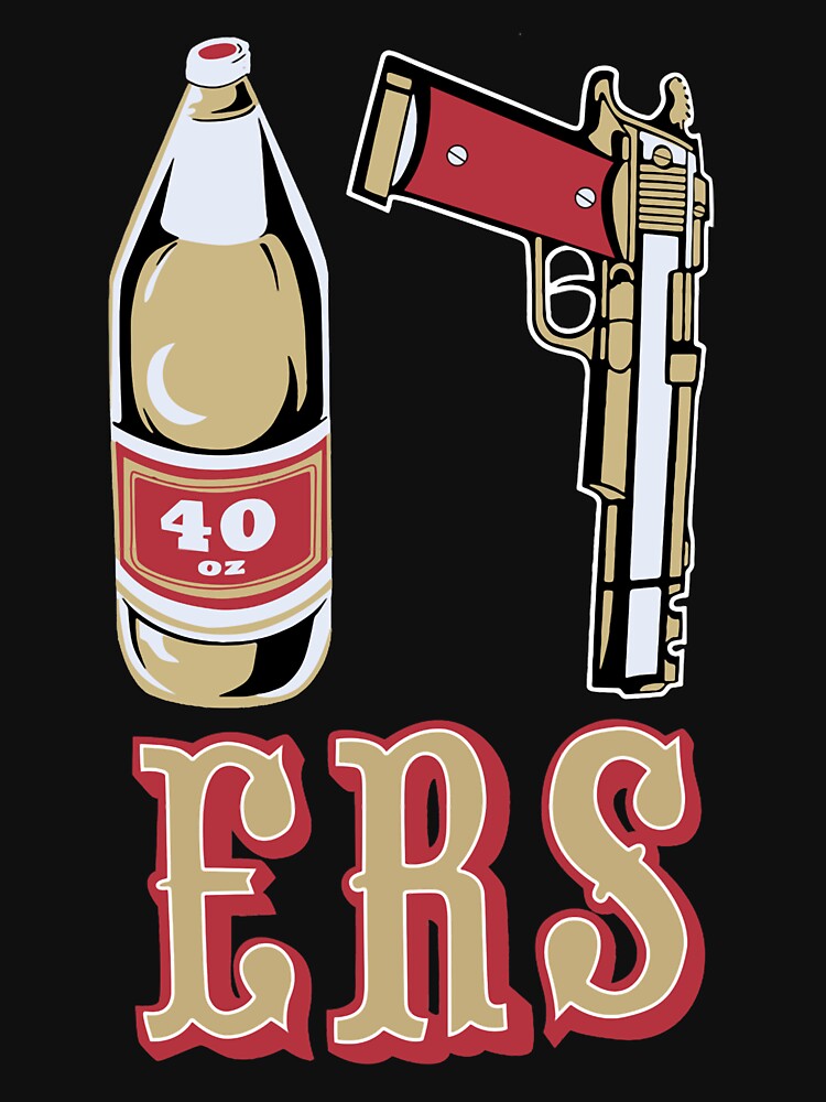 Cool Mens Black 49ers 40 OZ 9MM Gold Gun Essential T-Shirt for