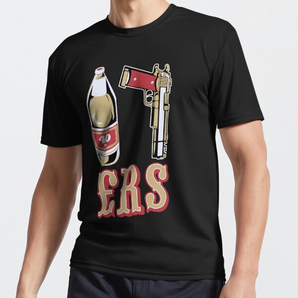 Cool Mens Black 49ers 40 OZ 9MM Gold Gun Active T-Shirt for Sale