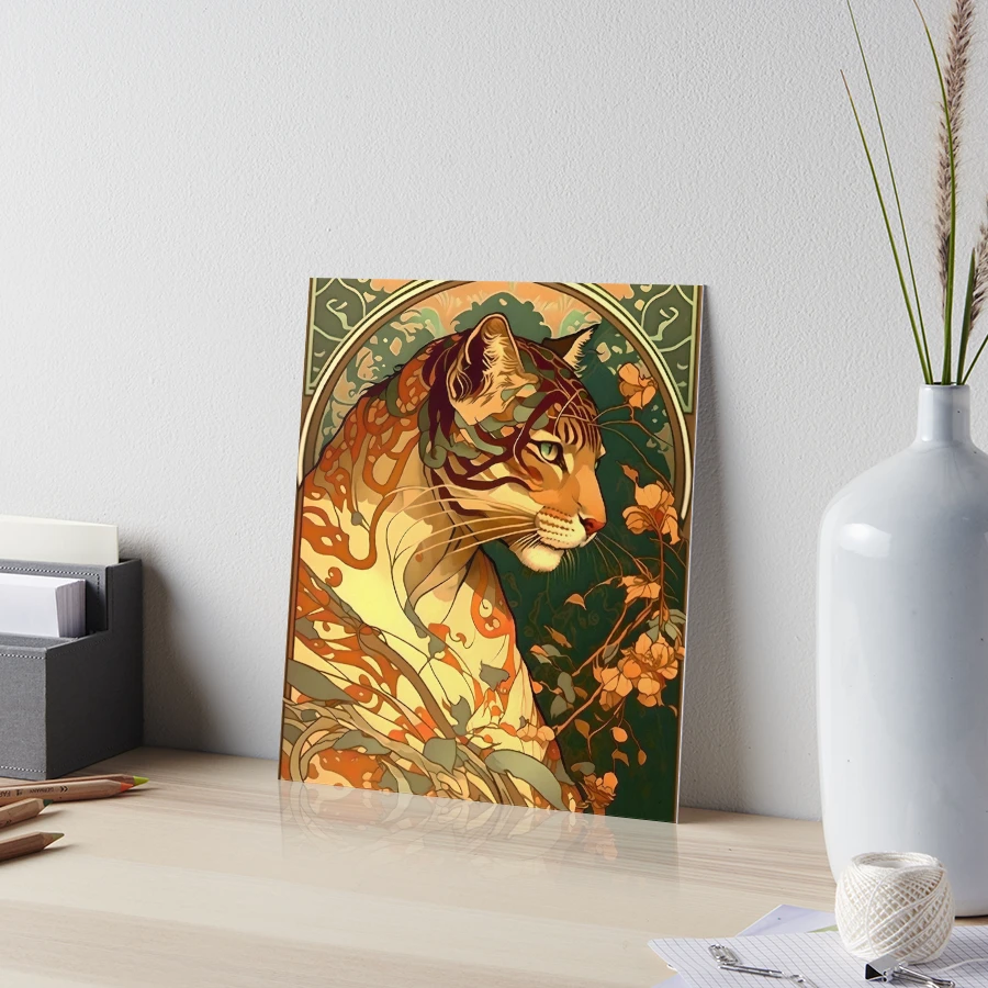 スーパーセール 半額タイムセール Vintage Art Nouveau Alphonse Mucha Inspired Tiger Design アート・デザイン・音楽