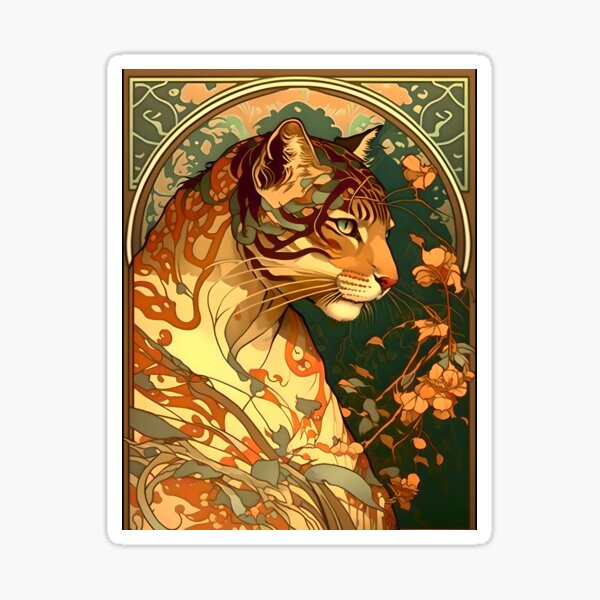 Artikel-Vorschau von Vintage Jugendstil Alphonse Mucha inspirierte Tiger Design, designt und verkauft von entwithanaxe.