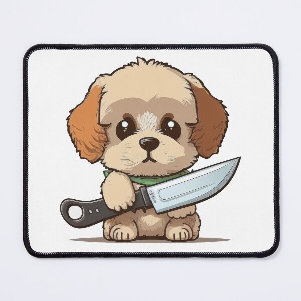 Item preview, Cute Dog With Knife Sticker Shirt Print designed and sold by NateFellhauer.
