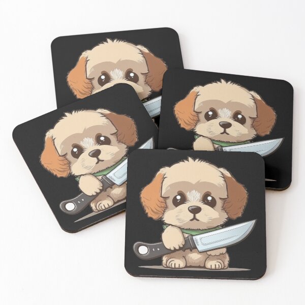 Item preview, Cute Dog With Knife Sticker Shirt Print designed and sold by NateFellhauer.
