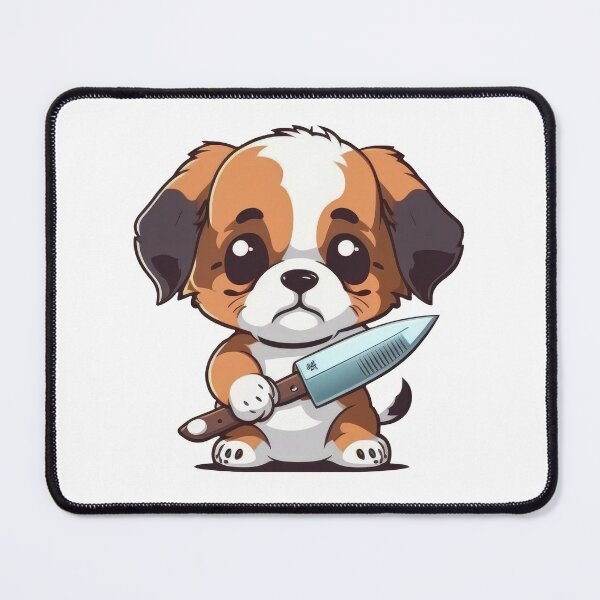 Item preview, Cute Dog With Knife Sticker Shirt Print designed and sold by NateFellhauer.