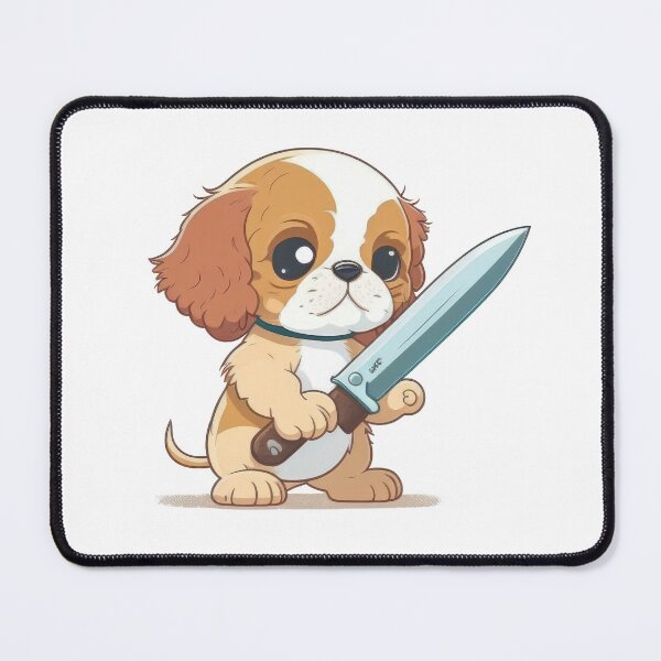 Item preview, Cute Dog With Knife Sticker Shirt Print designed and sold by NateFellhauer.