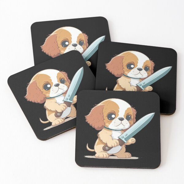 Item preview, Cute Dog With Knife Sticker Shirt Print designed and sold by NateFellhauer.