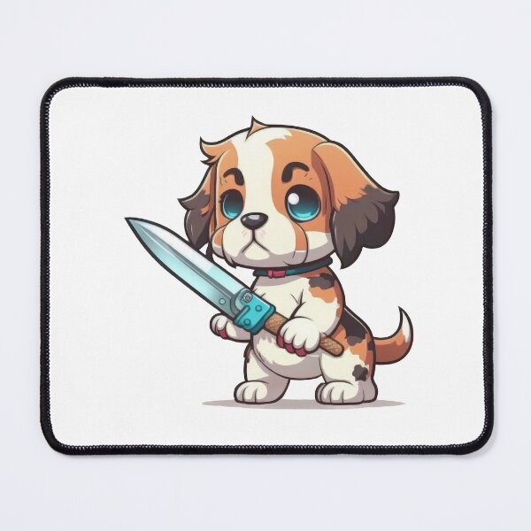 Item preview, Cute Dog With Knife Sticker Shirt Print designed and sold by NateFellhauer.
