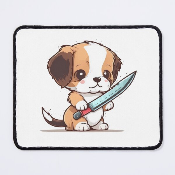 Item preview, Cute Dog With Knife Sticker Shirt Print designed and sold by NateFellhauer.
