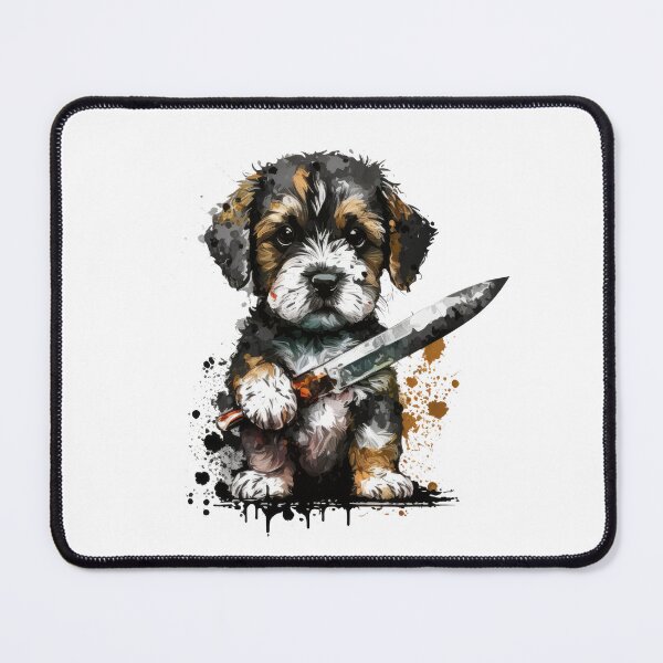 Item preview, Cute Dog With Knife Sticker Shirt Print designed and sold by NateFellhauer.
